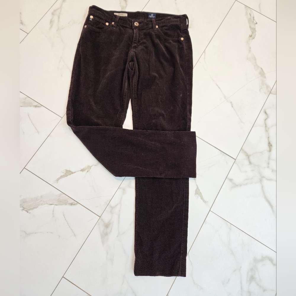 AG Adriano Goldschmied Brown Corduroy Straight Leg Jeans The Stilt Size 27